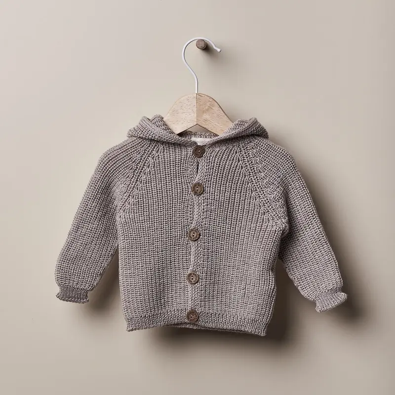Completo Pantalone+Cardigan con cappuccio lavorato a maglia in punto coste inglese