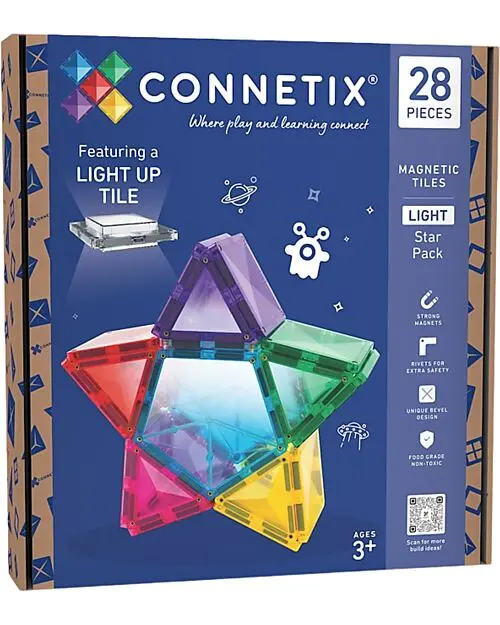 Connetix - 2 in 1 Set Costruzioni e Lampada Stella - 28 Pezzi - 100% Plastica ABS Atossica - Apprendimento STEM!