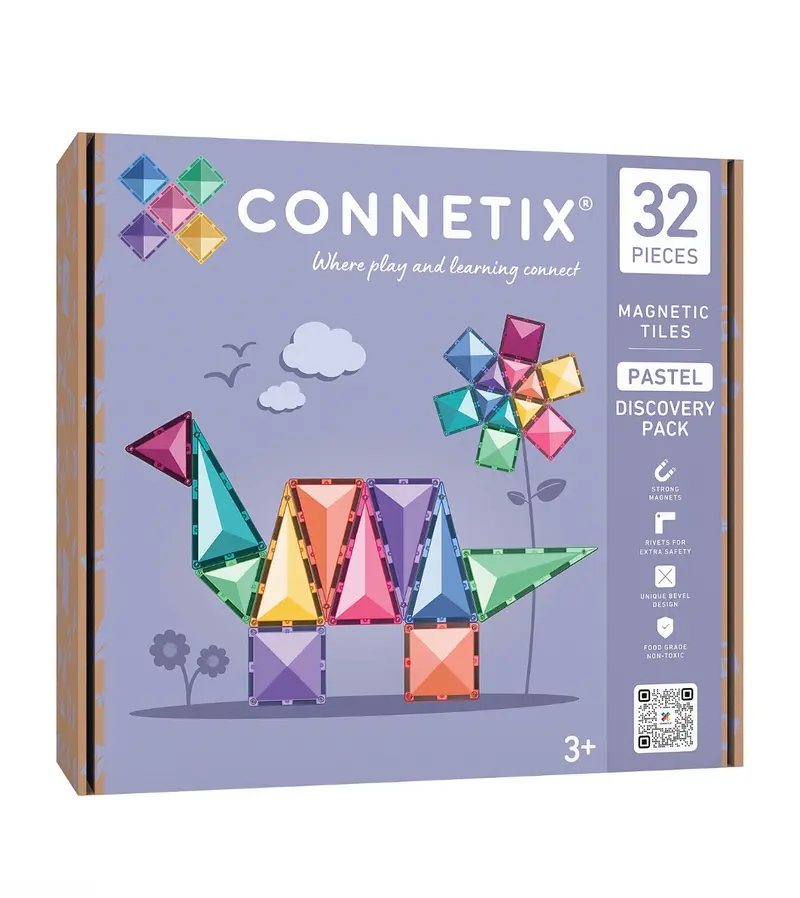 Connetix - 32 Pezzi - Pacco Scoperta - Pastello - 100% Plastica ABS Atossica - Apprendimento STEM!