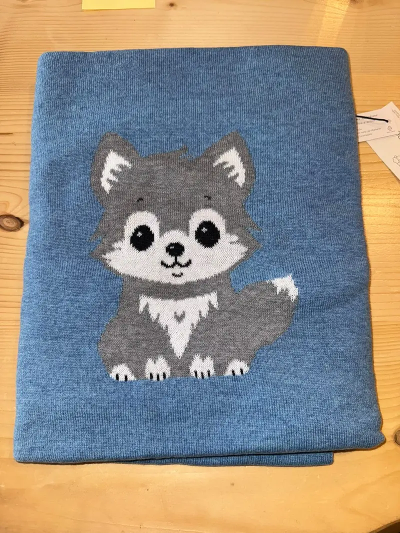 Copertina neonato lupo in pura lana merino ultrafine - Culla 80*100 cm