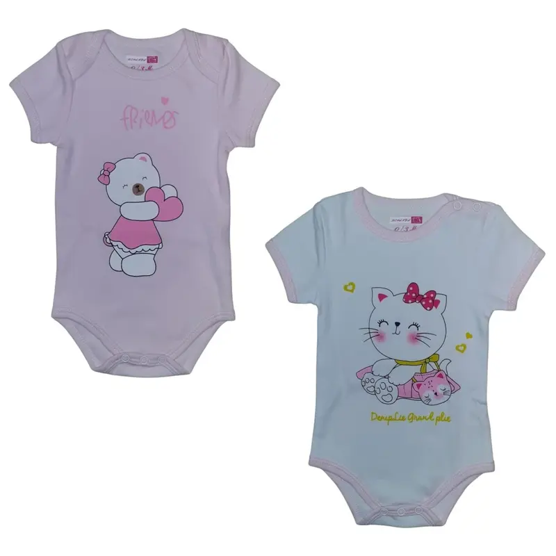 Coppia Di Body Neonata In Cotone Rosa e Bianco Repanda RP-GS2106