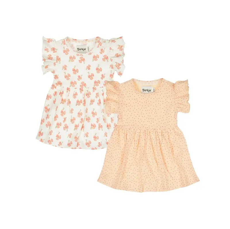 Coppia Di Vestiti Bambina Bianco Fiori e Pesca a Pois Dirkje N58321