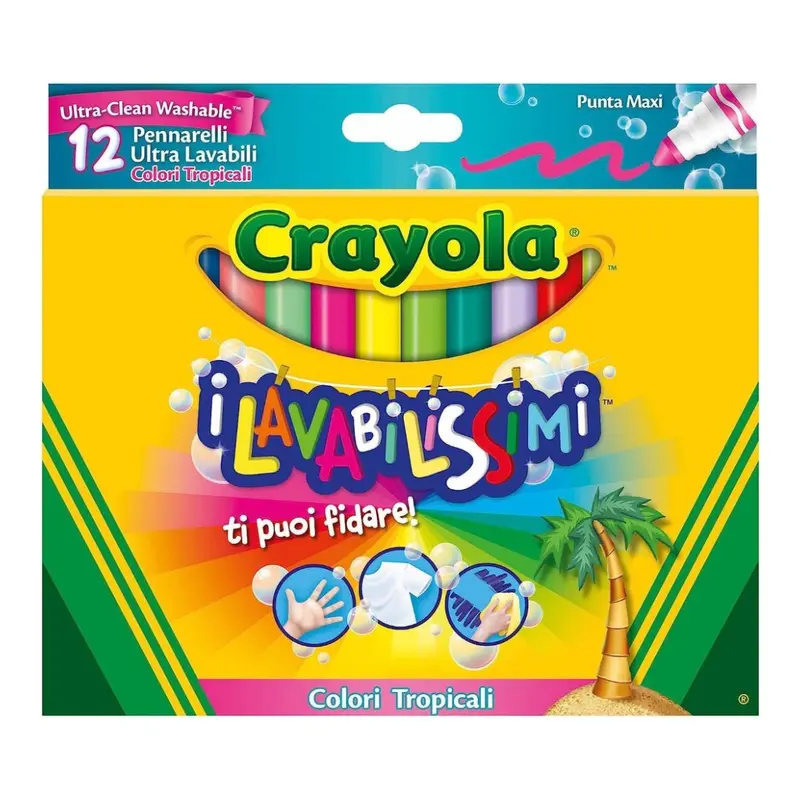 CRAYOLA Pennarelli Ultra Lavabili Punta Maxi Colori Tropicali 12 Pezzi 58-8335