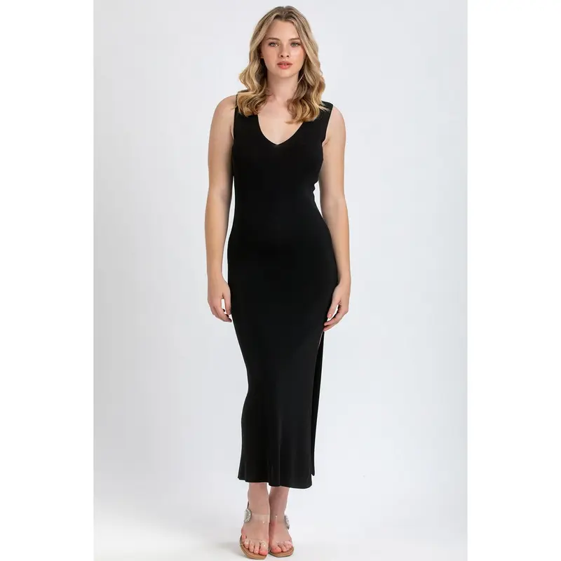 DALIA - Abito Premaman Aderente Nero con Scollo a V
