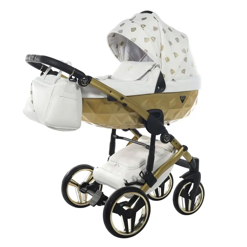 Diamond GLOW 3 in 1 PELLE BIANCO Navicella Oro Satinato Telaio ORO GIALLO