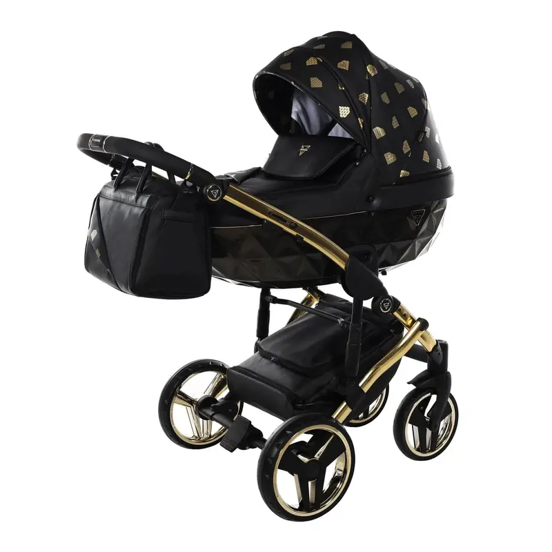Diamond GLOW 3 in 1 PELLE NERA Navicella GRIGIA Telaio ORO GIALLO