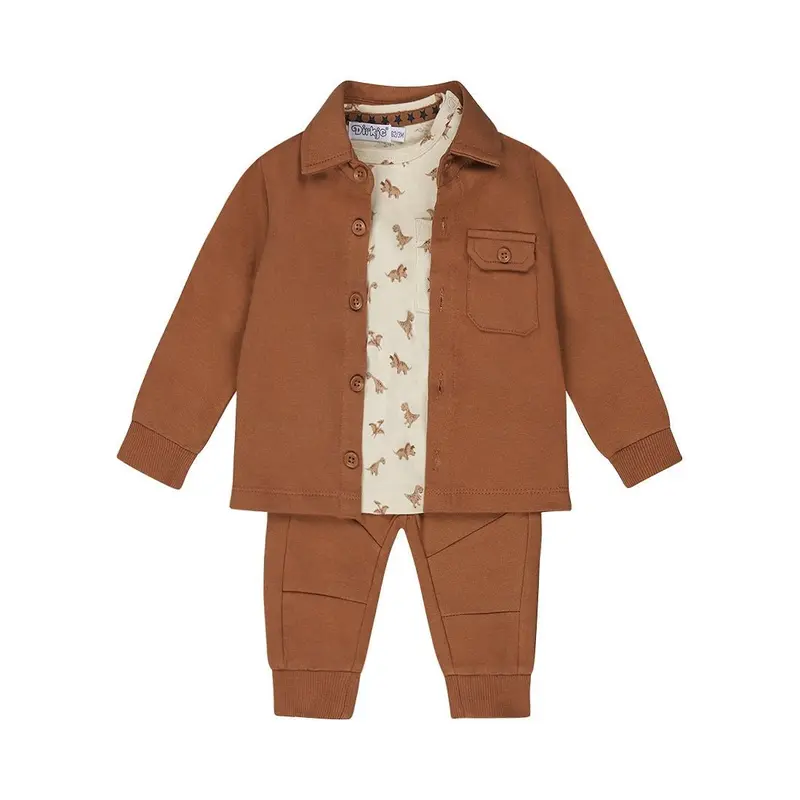 Dirkje completo bambino camicia camicetta pantaloni marrone scuro dinosauro