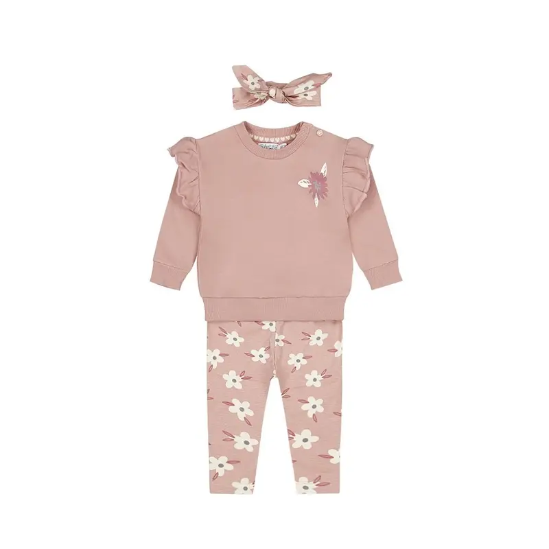 Dirkje Completo Neonata 3 Pezzi Maglione, Pantaloni e Fascia Rosa Tenue O56421