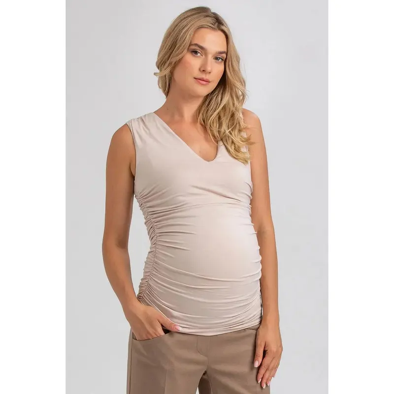 DOLCE - Maglia Premaman Beige Smanicata in Morbido Bambù