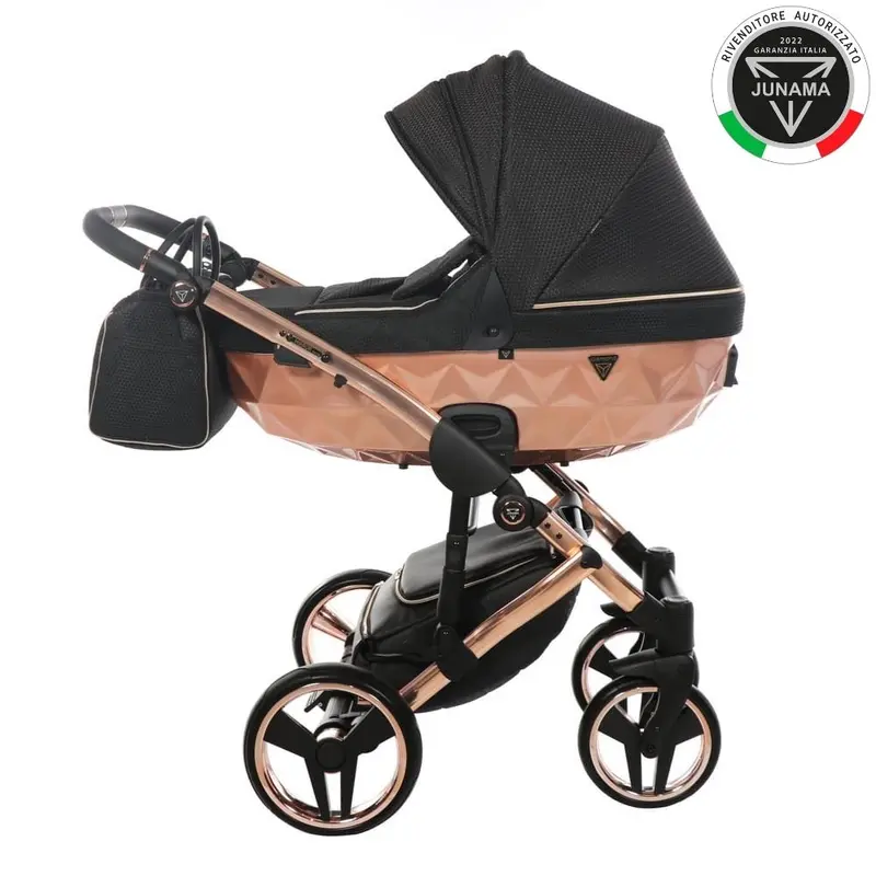 Duo Junama Mirror Satin 2 in 1 Tessuto Nero Navicella Champagne Telaio Oro Rosa