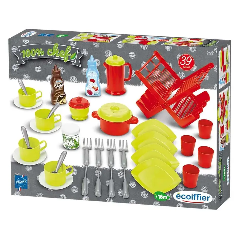 Ecoiffier - 100% Chef Set Accessori Cucina 39 Pezzi