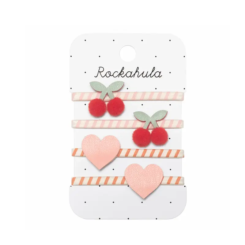 Elastici Capelli Rockahula Ciliegie e Cuori a Righe – Set 4 Pezzi