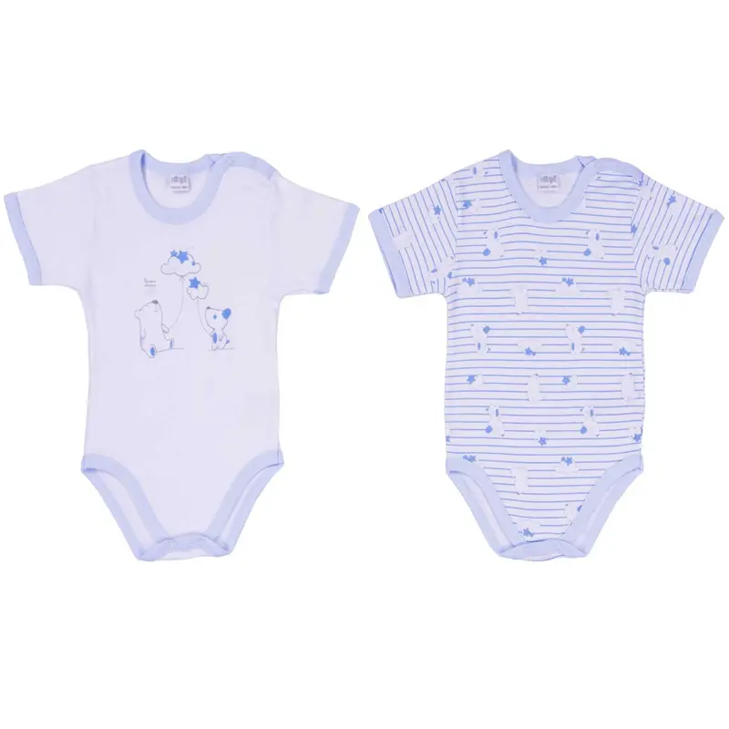Ellepi - 2 Body con apertura sulla spalla a Maniche Corte 100% Cotone Azzurro