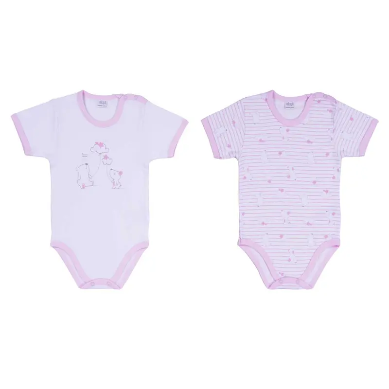Ellepi - 2 Body con apertura sulla spalla a Maniche Corte 100% Cotone Rosa