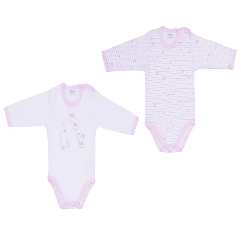 Ellepi - 2 Body con apertura sulla spalla a Maniche Lunghe 100% Cotone Rosa
