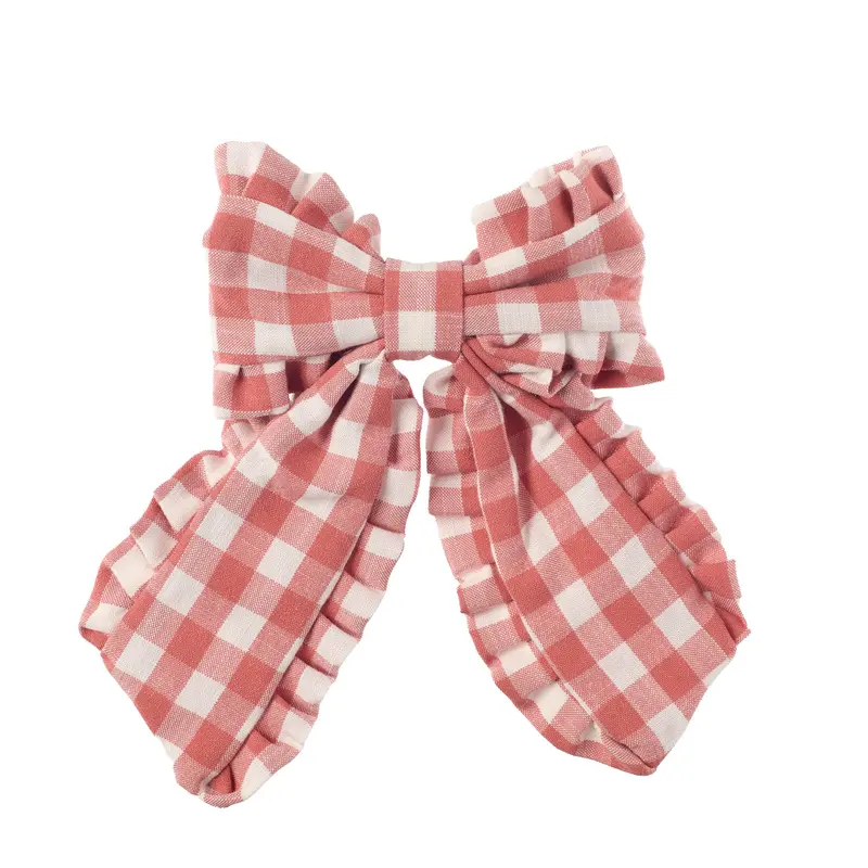 Fiocco Capelli Bambina Vichy Rosa Rockahula – Gingham Ruffle Long Bow Clip