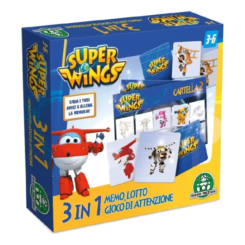 Gioco 3 in 1 Super Wings Memo, Lotto e Attenzione