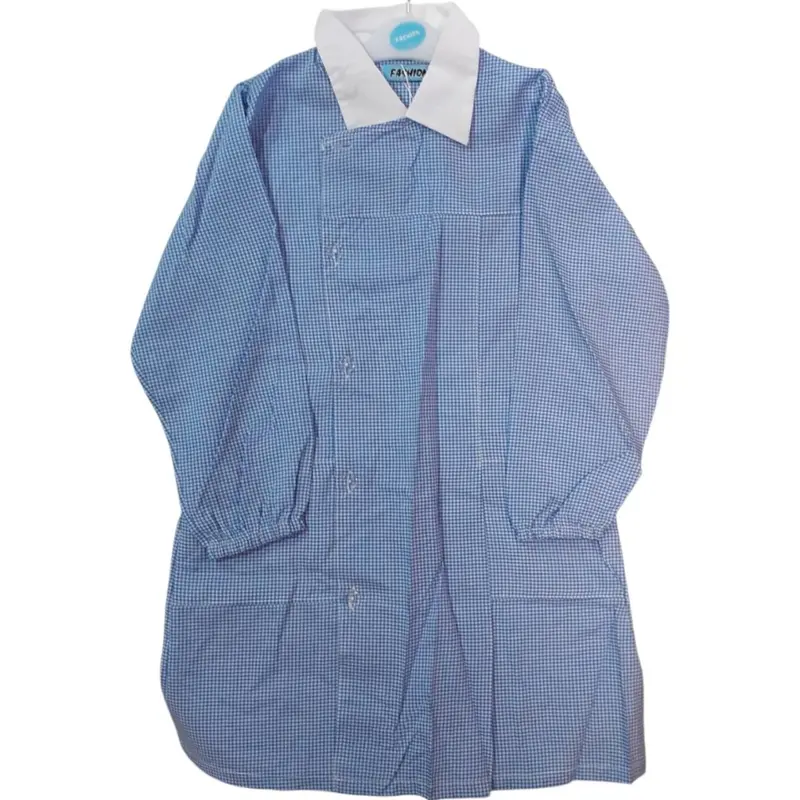 Grembiule Bambino Bottoni Azzurro Quadrettato Fashion F3862