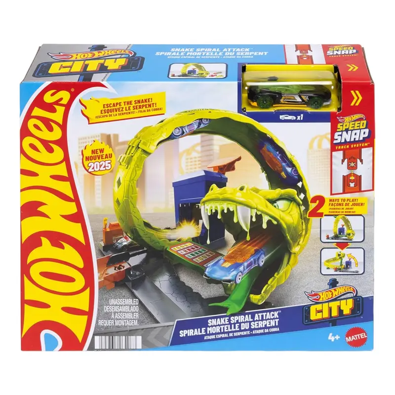 Hot Wheels - Attacco del Serpente Set con Stazione di Servizio e Pista Spirale