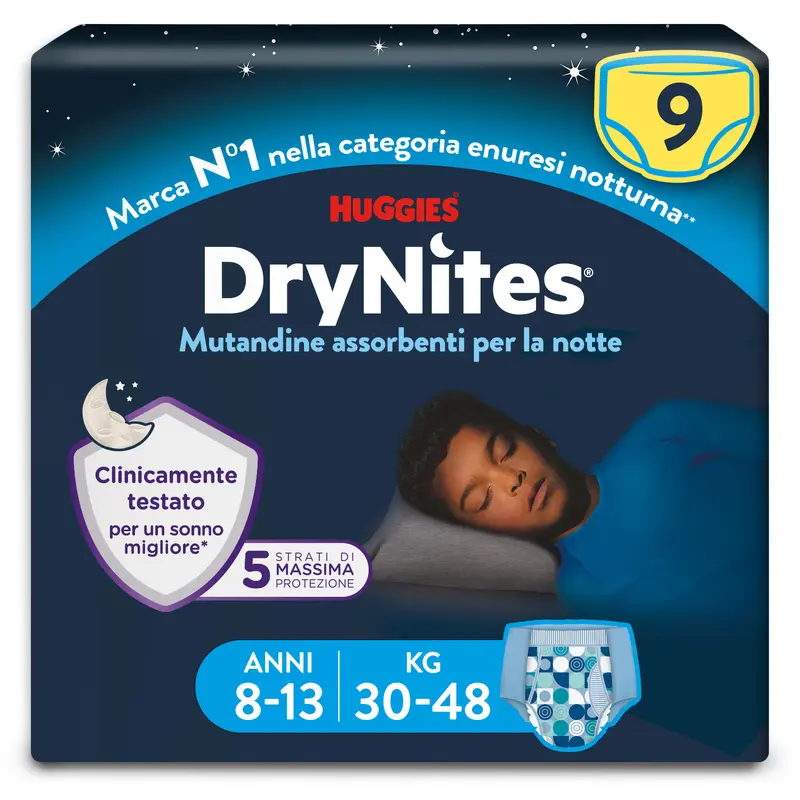 Huggies - DryNites Mutandine Boy taglia 8-13 (9 pz)