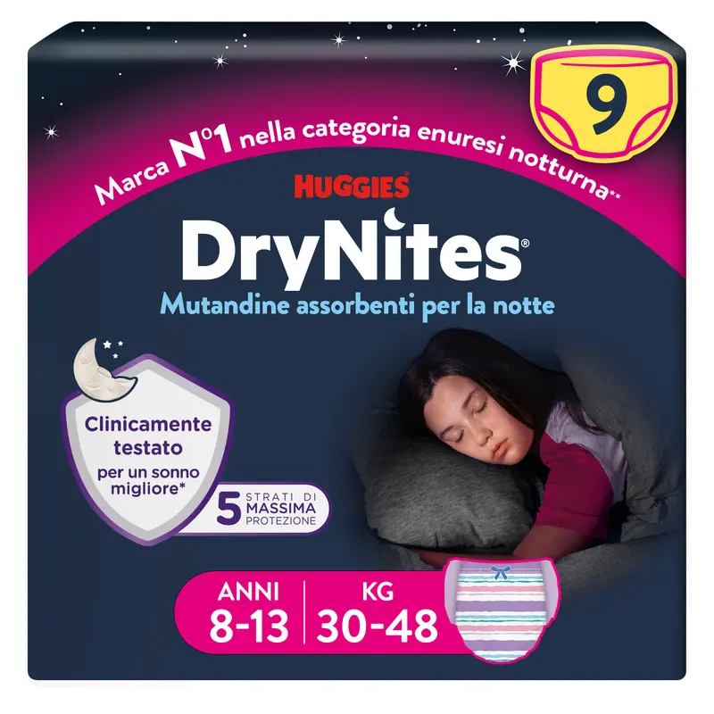 Huggies - DryNites Mutandine Girl taglia 8-13 (9 pz)