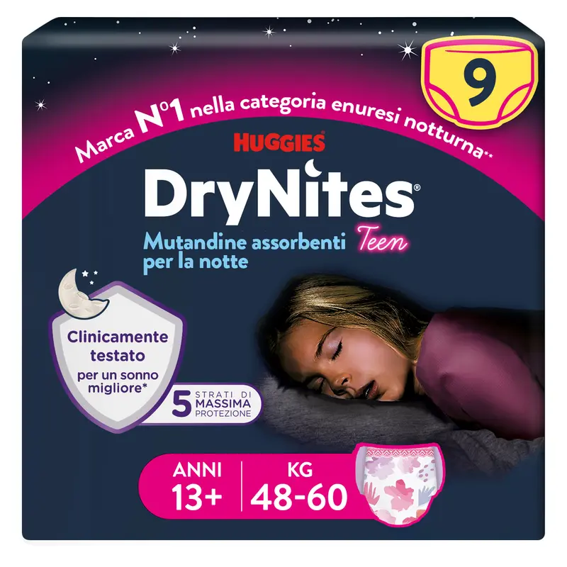 Huggies - DryNites Mutandine Girls taglia 13+ (9 pezzi)