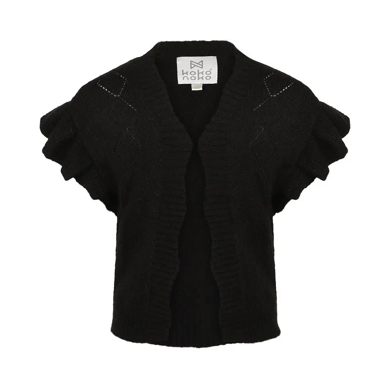 Koko Noko cardigan bambina nero lavorato a maglia volant