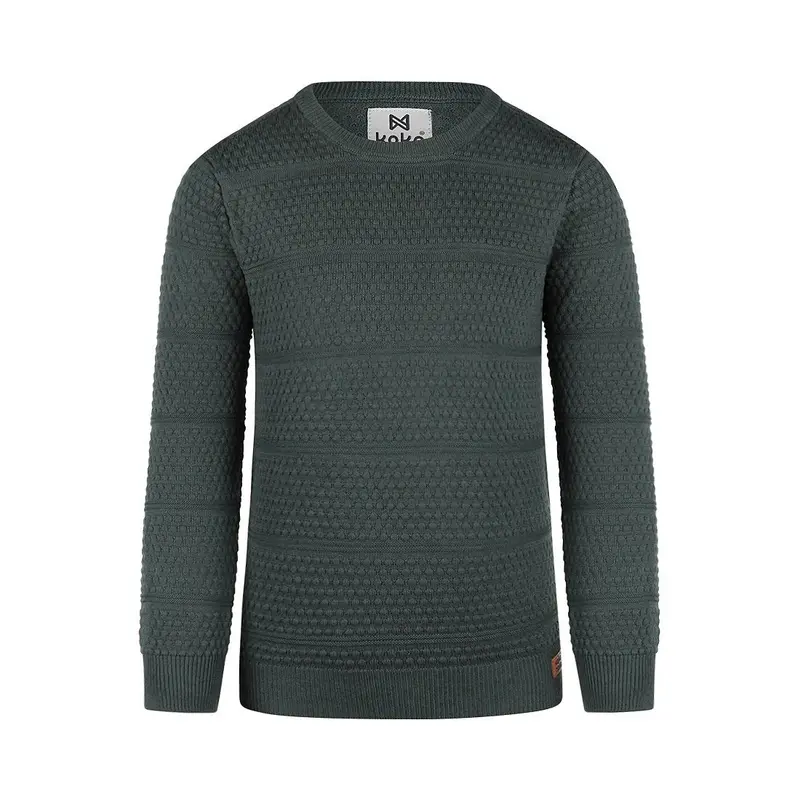 Koko Noko Felpa Bambino Girocollo Verde Scuro in Maglia Fine Q52856