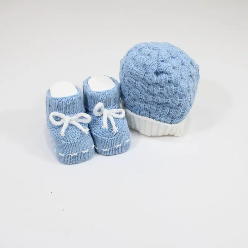 La Rocca Set Cappellino + Scarpine Misto Lana Azzurro V118