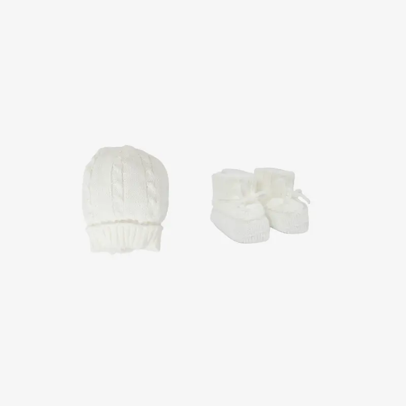 La Rocca Set Cappellino + Scarpine Misto Lana Bianco V119