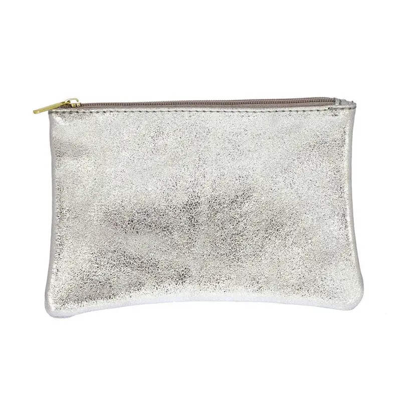 Les Cleias Pochette in Pelle Iridescente con Zip – Argento