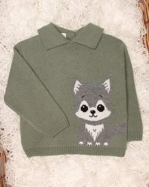 Maglia neonato lupo in pura lana merino ultrafine - Maglificio di Verona