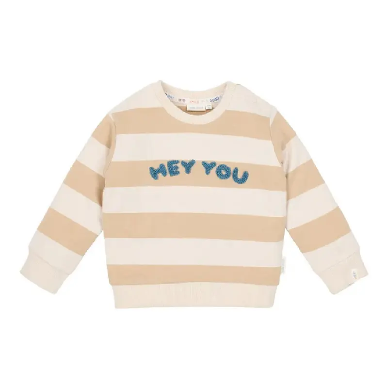 Maglioncino Bambino in Felpa Leggera a Righe in Cotone Biologico - Color Biscotto