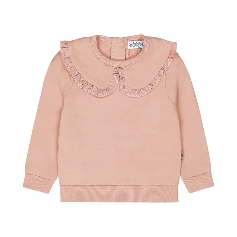 Maglione bambina Dirkje rosa tenue colletto ricamato