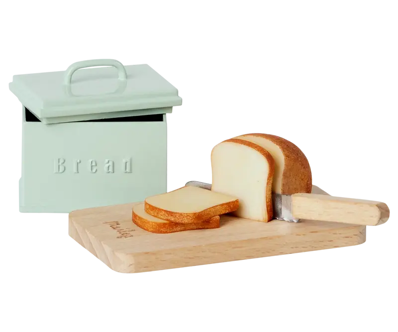 Maileg – Portapane in Miniatura con Tagliere, Pane e Coltello – Verde Menta