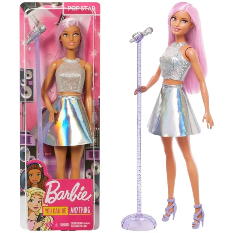 Mattel Barbie Carriere Pop Star con Microfono, Bambola Capelli Rosa e Abiti Argento, Giocattolo per bambini 3+ Anni, FXN98