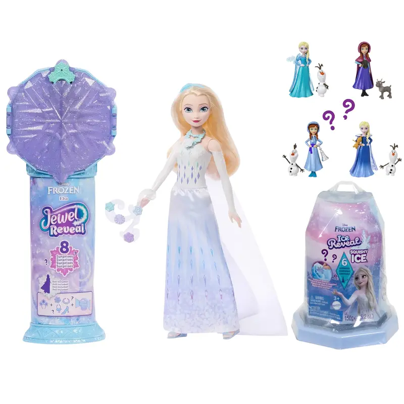 Mattel Set Frozen Elsa Jewel Reveal e Ice Reveal Mini Bambole Surprise con Accessori