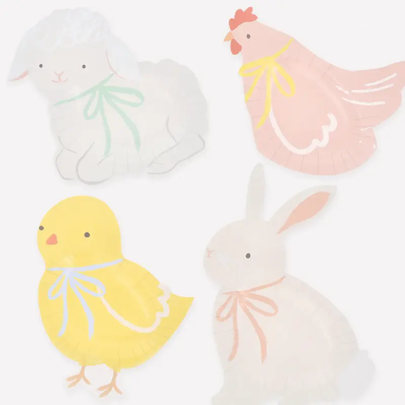 Meri Meri Piatti Pasqua Animali – Set 8 Piatti Sagomati Coniglietti e Pulcini