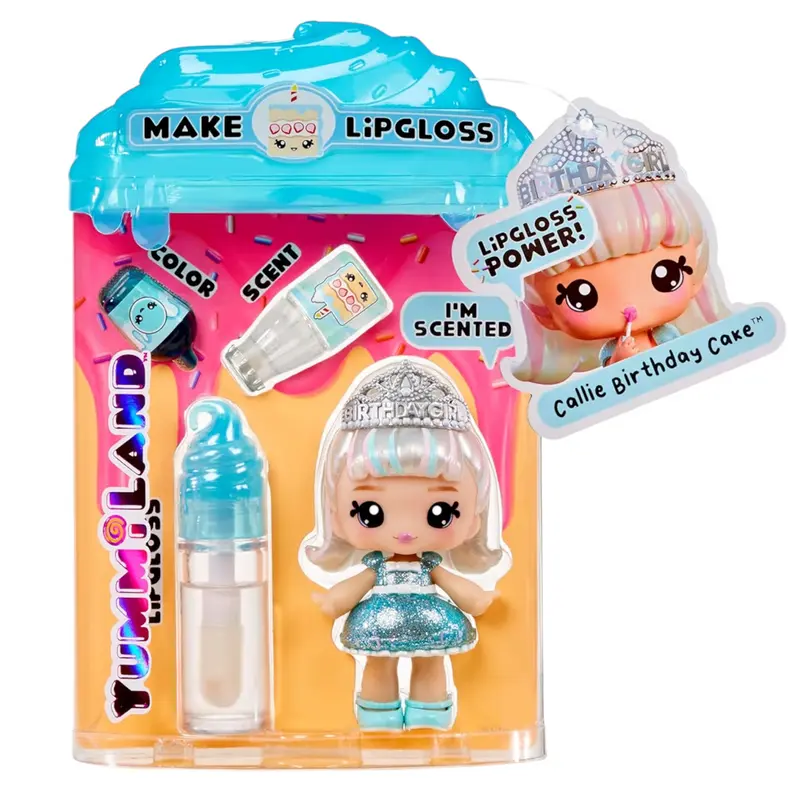 MGA ENTERTAINMENT YUMMILAND | Lipgloss Doll Callie Birthday Cake | NUOVO | Tema Torta di Compleanno Idea Regalo Originale