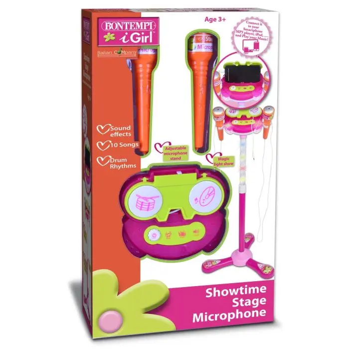 Microfono Doppio da Palco Bontempi 40 1471SD con Asta Regolabile e Luci