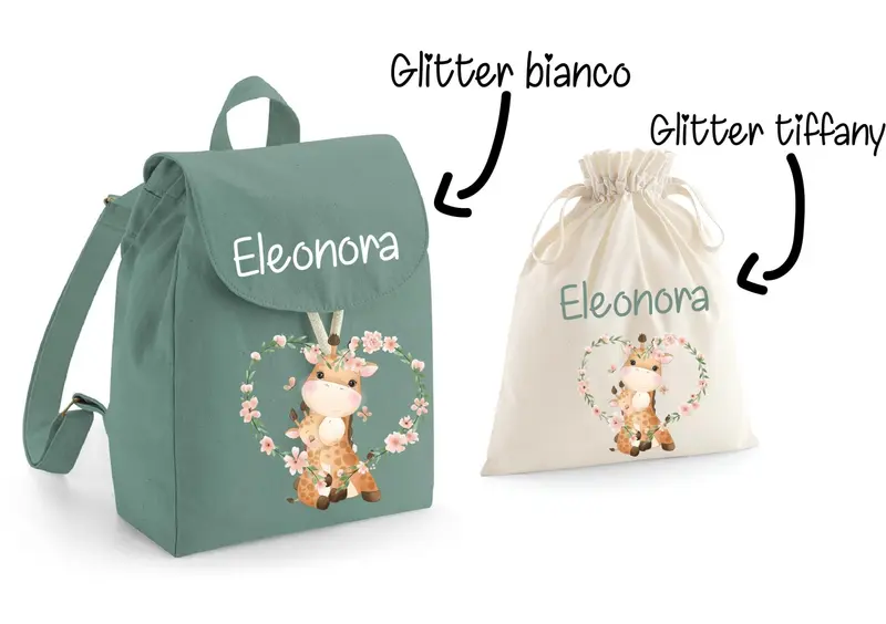 Mini Zaino in cotone e sacchetto cambi Giraffine