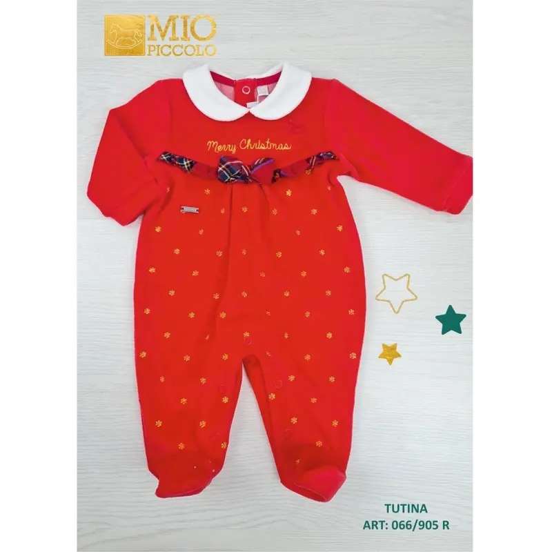 Mio Piccolo Tutina Natalizia In Ciniglia Ricamo Neonata 905R