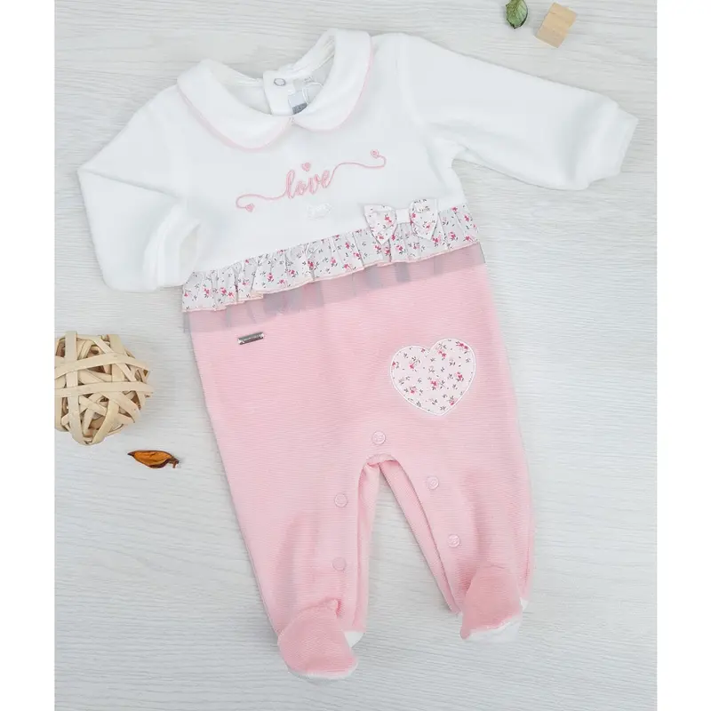 Mio Piccolo Tutina Neonata In Ciniglia 939R Rosa-Panna