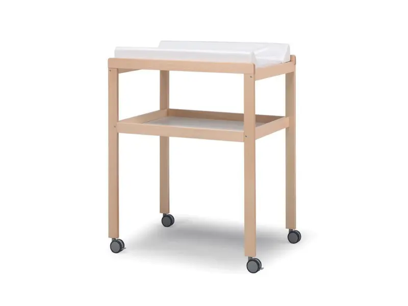 Mobile Fasciatoio Mini in Legno di Faggio con Ruote e Materassino in PVC - 76,5x53,5x100cm