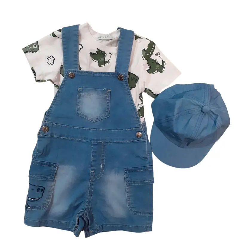 Mr Jek Completo Bambino 3 Pezzi Maglietta Salopette e Cappellino Jeans JA-2495