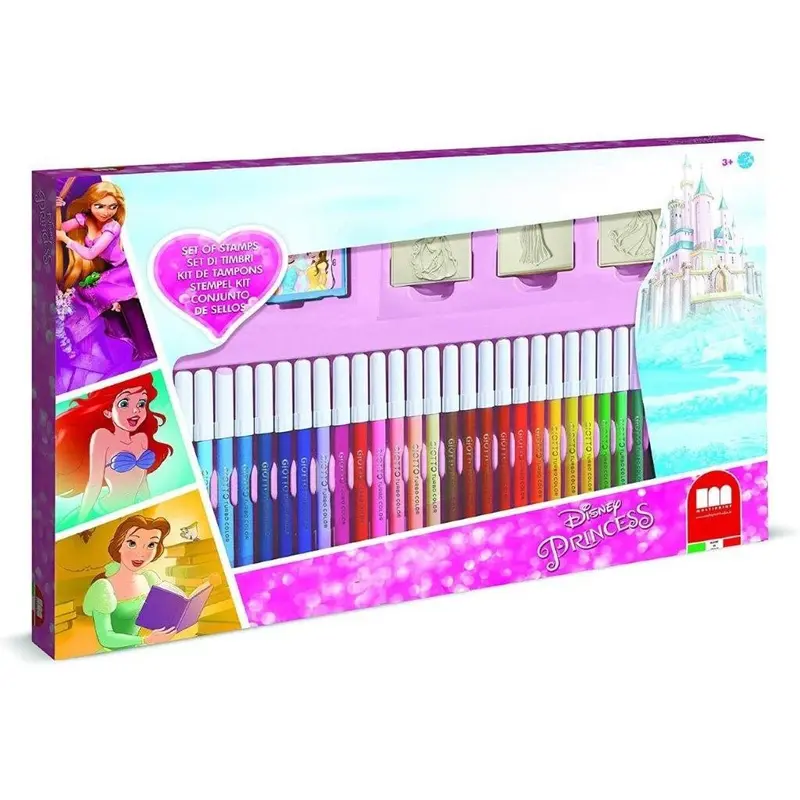 Multiprint 3 Timbri per e 36 Pennarelli Colorati Disney Princess 57660