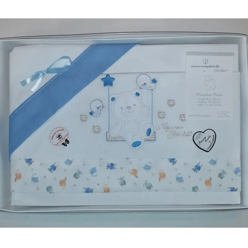Nazareno Gabrielli Compose Culla-Carrozzina 3 pz Azzurro-ricamato 100% cotone
