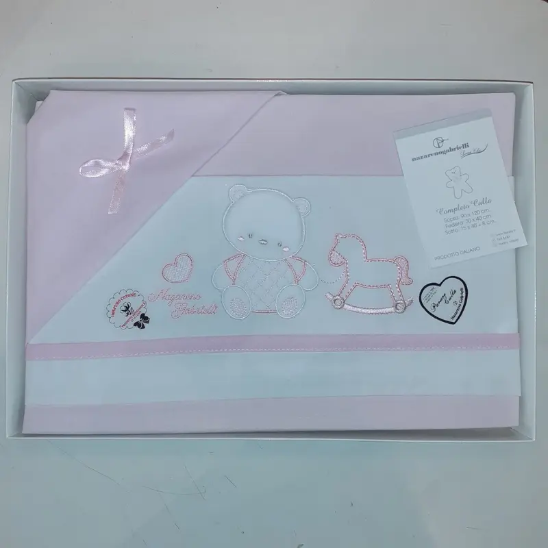 Nazareno Gabrielli Compose Culla-Carrozzina 3 pz Rosa-ricamato 100% cotone NG91P