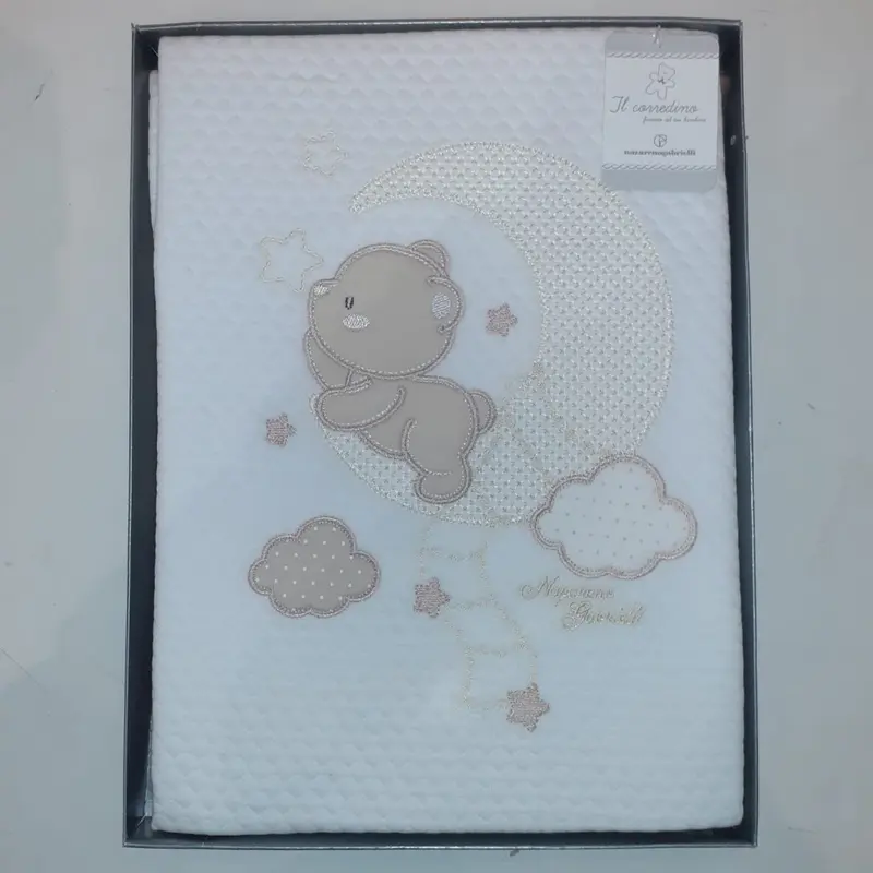 Nazareno Gabrielli Coperta Lettino Orso Luna Cotone Ricamata Panna NG-520