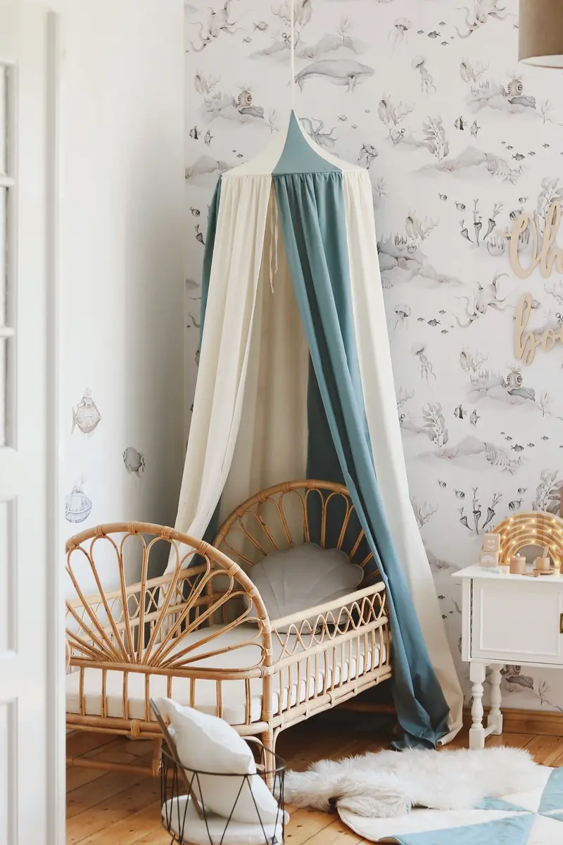 Organic Cotton and Linen Canopy 240cm - Blue Circus